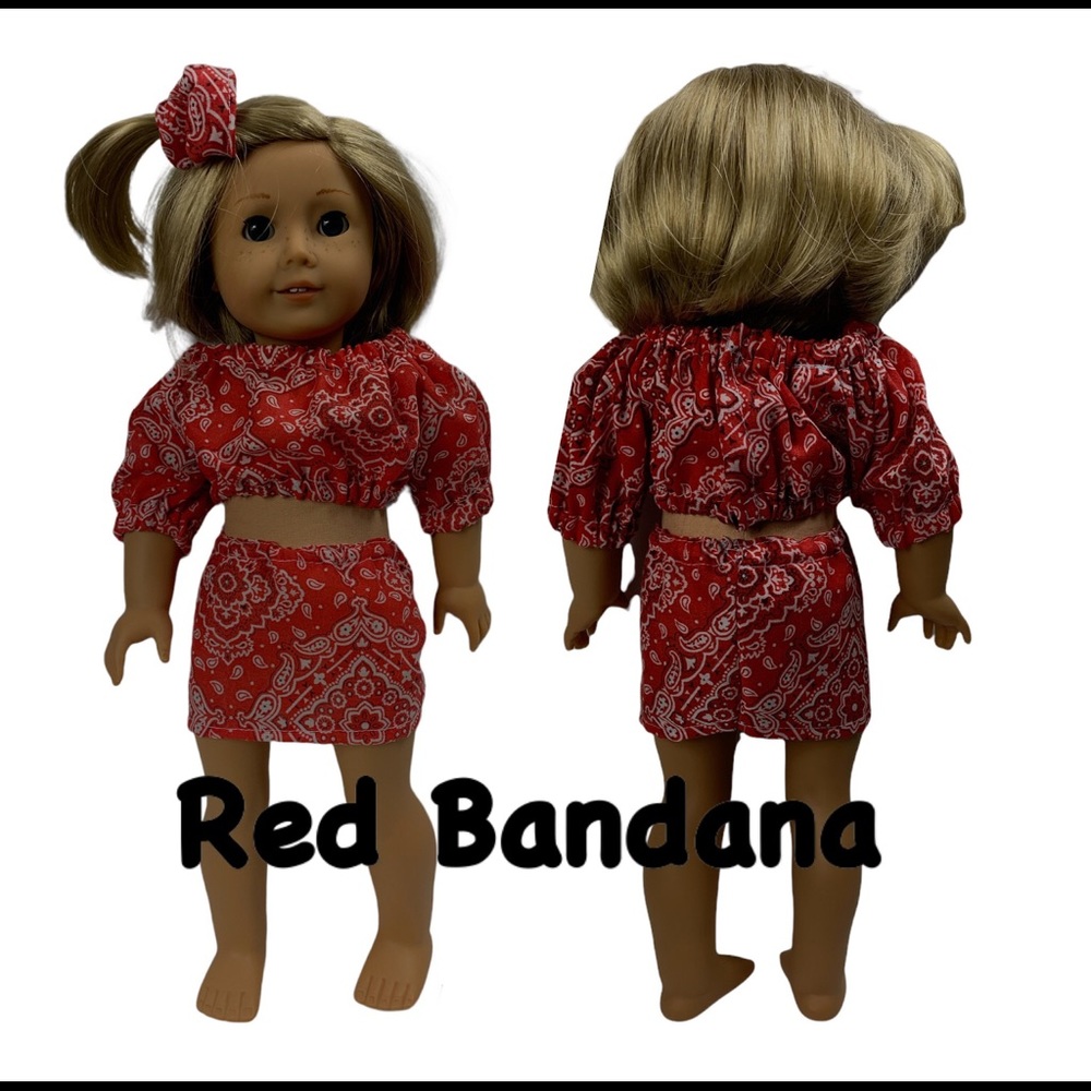 18” Doll Clothes- Crop Top, Skirt, PLUS a Matching Scrunchie For Doll and You